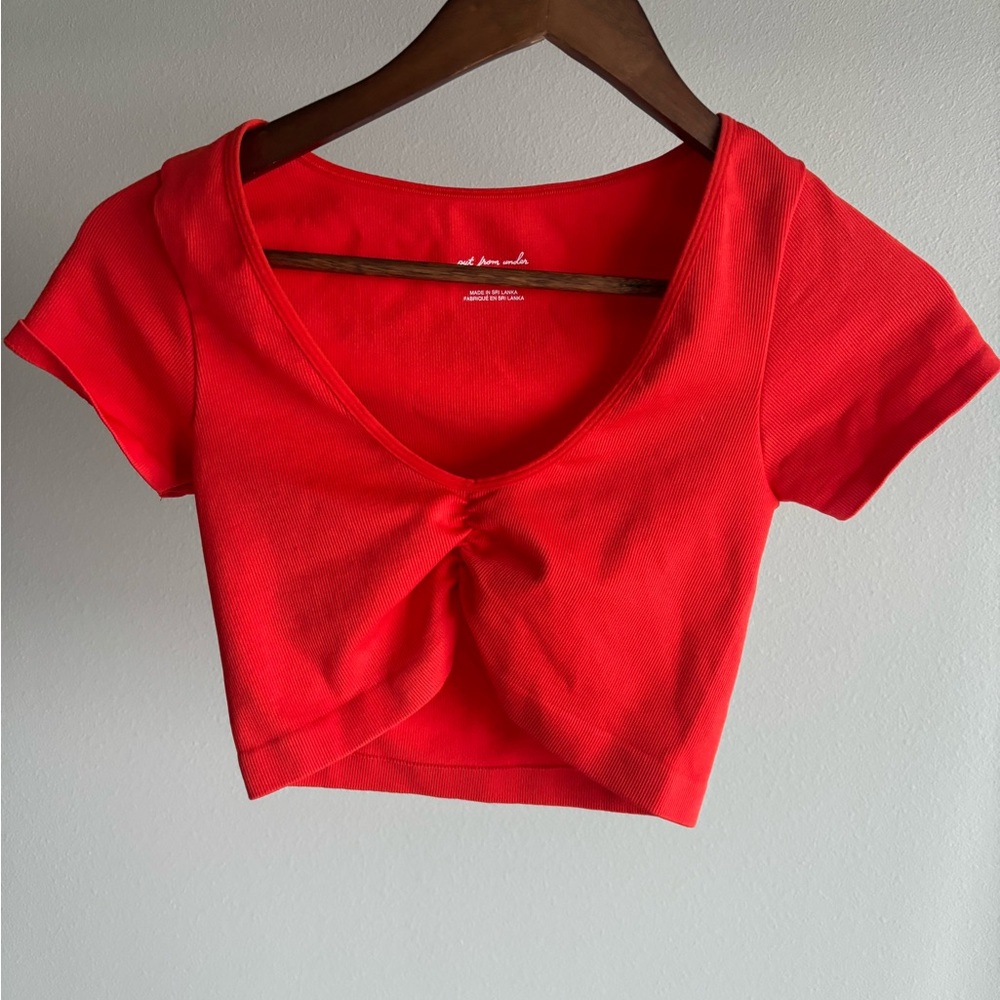 Urban Outfitters Red Crop Tie Front T-Shirt